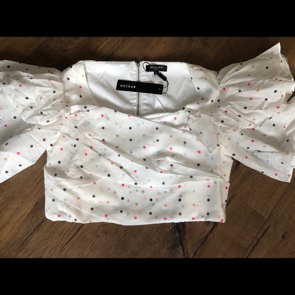 BEULAH-NWT LG Ruffled Polka Dot Blouse - Picture 3 of 8